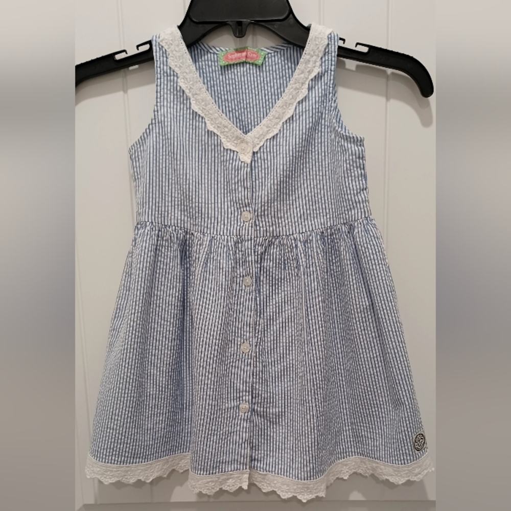 Sophie An Sam Blue and White Striped Sleeveless Toddler Dress Sz 2 #0046